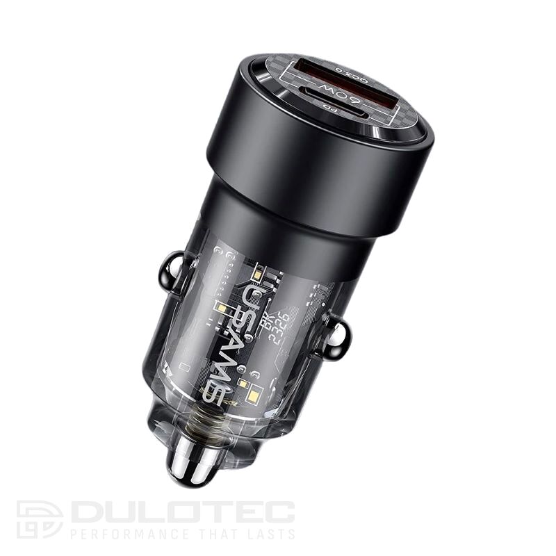 Automobilinis įkroviklis, USAMS US-CC208 C39 60 W, 1 USB-C + 1 USB-A, 2 išėjimai CC208CC01 » Dulotec.LT