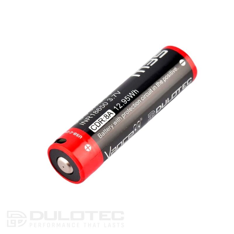 „Vapcell Dulotec 18650 M35“ 3500 mAh USB-C baterija su iškilusiu teigiamuoju galu ir apsauga » Dulotec.LT