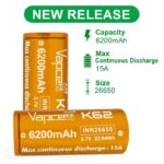 „Vapcell“ 26650 K62 6200 mAh 15 A akumuliatorius su išsikišusiu teigiamuoju galu » Dulotec.LT