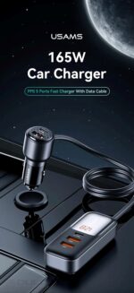 Automobilinis įkroviklis, USAMS S-CC213 C40 165 W, 2 USB-C + 3 USB-A PPS, 5 išėjimai CC213CC01 » Dulotec.LT