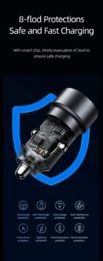 Automobilinis įkroviklis, USAMS US-CC208 C39 60 W, 1 USB-C + 1 USB-A, 2 išėjimai CC208CC01 » Dulotec.LT