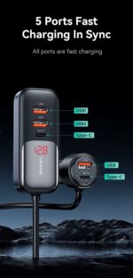 Automobilinis įkroviklis, USAMS S-CC213 C40 165 W, 2 USB-C + 3 USB-A PPS, 5 išėjimai CC213CC01 » Dulotec.LT