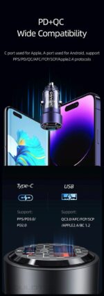 Automobilinis įkroviklis, USAMS US-CC208 C39 60 W, 1 USB-C + 1 USB-A, 2 išėjimai CC208CC01 » Dulotec.LT