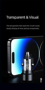 Automobilinis įkroviklis, USAMS US-CC208 C39 60 W, 1 USB-C + 1 USB-A, 2 išėjimai CC208CC01 » Dulotec.LT