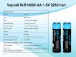 „Vapcell P1422A“ 14500 2250 mAh 1,5 V AA baterija su apsaugos funkcija ir USB-C įkrovimu » Dulotec.LT