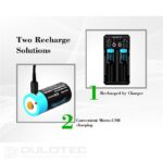 „Vapcell P1608A“ 16340 800 mAh baterija su apsauga ir „Micro USB“ įkrovimu » Dulotec.LT