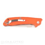 „Dulotec K223“ sulankstomas peilis – oranžinis, pagamintas iš 5Cr14Mov nerūdijančio plieno » Dulotec.LT