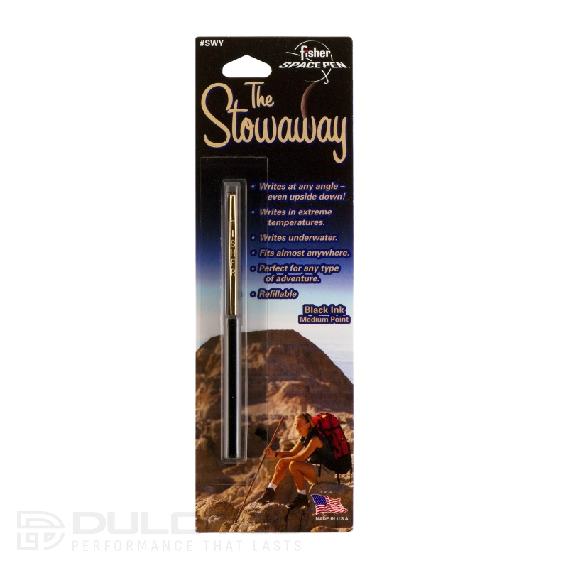 „Fisher Space Pen“ juodas „Stowaway“ su anoduoto aliuminio spaustuku, blisterinėje pakuotėje, SWY/C-Black » Dulotec.LT