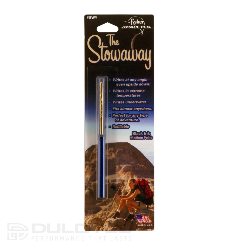 „Fisher Space Pen“ „Blue Stowaway“ – anoduoto aliuminio spaustukas, blisterio pakuotėje, SWY/C-Blue » Dulotec.LT