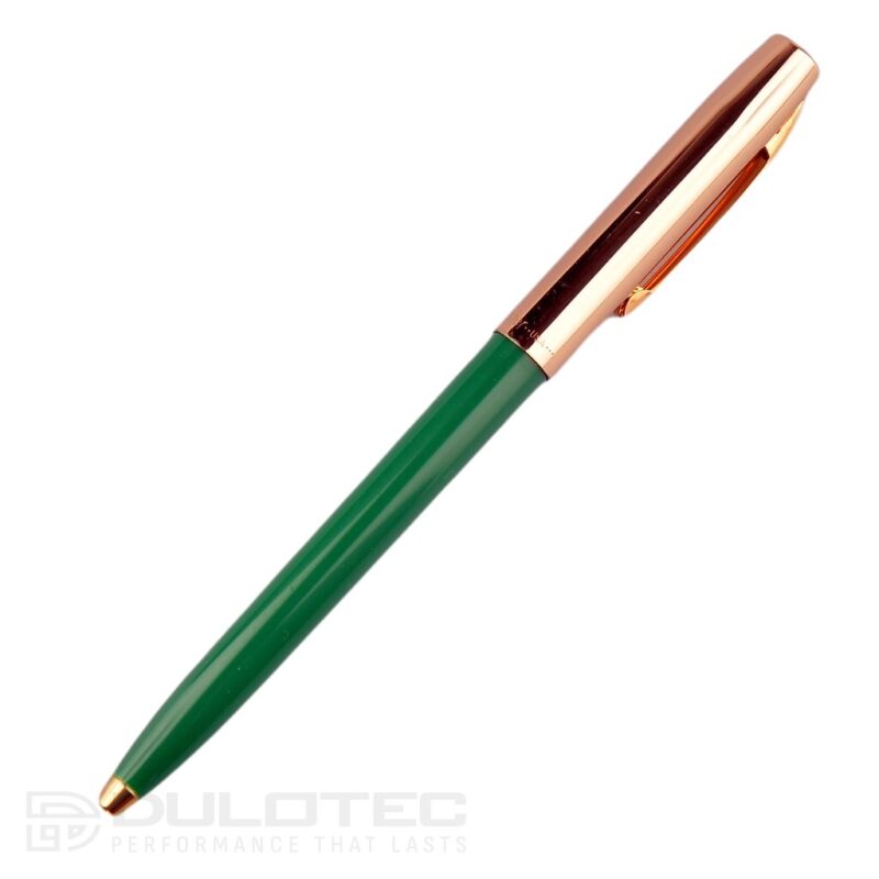 „Fisher Space Pen Cap-O-Matic“ rašiklis su žalvario dangteliu ir žaliu korpusu, modelis 775G-GR, dovanų dėžutėje » Dulotec.LT