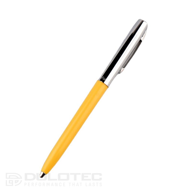 „Fisher Space Pen Cap-O-Matic“, chromuotas dangtelis, geltonas korpusas, modelis 775-Y, dovanų dėžutėje » Dulotec.LT