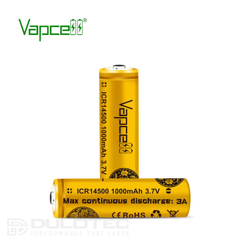 „Vapcell 14500“ 1000 mAh 3 A akumuliatorius su išsikišusiu teigiamuoju galu » Dulotec.LT