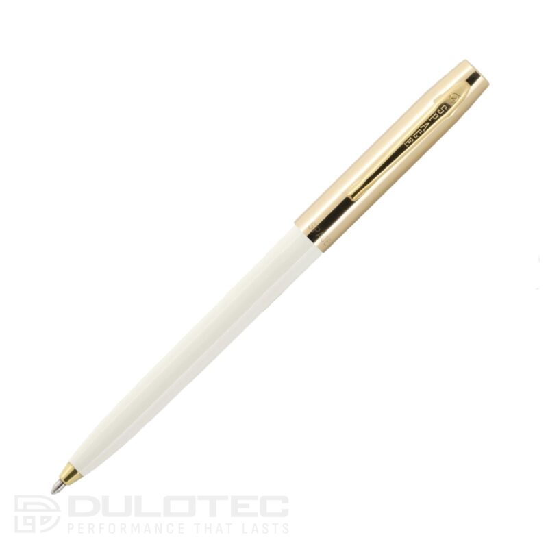„Fisher Space Pen Cap-O-Matic“ rašiklis su žalvariniu dangteliu ir baltu korpusu, modelis 775G-W, dovanų dėžutėje » Dulotec.LT