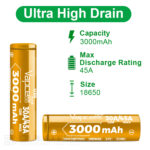 „Vapcell“ 18650 U30 3000 mAh 30 A itin didelio išsikrovimo baterija » Dulotec.LT