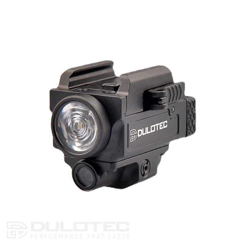 „Dulotec G4“ pistoletinis žibintuvėlis – montuojamas po vamzdžiu, su raudonu lazeriniu taikikliu » Dulotec.LT