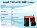 „Vapcell“ 16340 P1609A 950 mAh 3 A akumuliatorius » Dulotec.LT