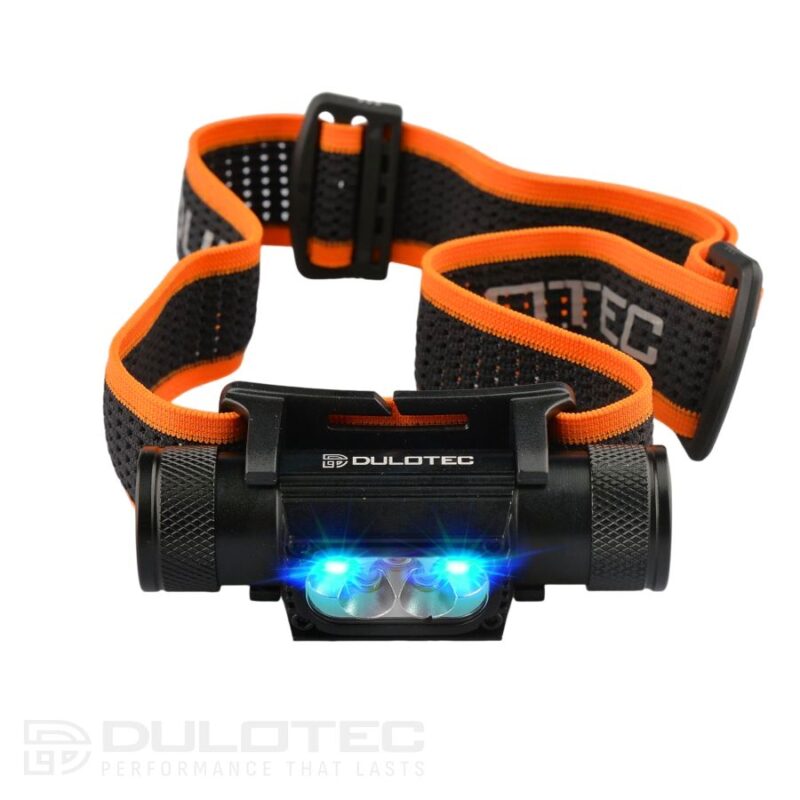 Galingas „Dulotec H4 Pro“ žibintuvėlis + 3400 mAh baterija, su balta ir mėlyna šviesa » Dulotec.LT