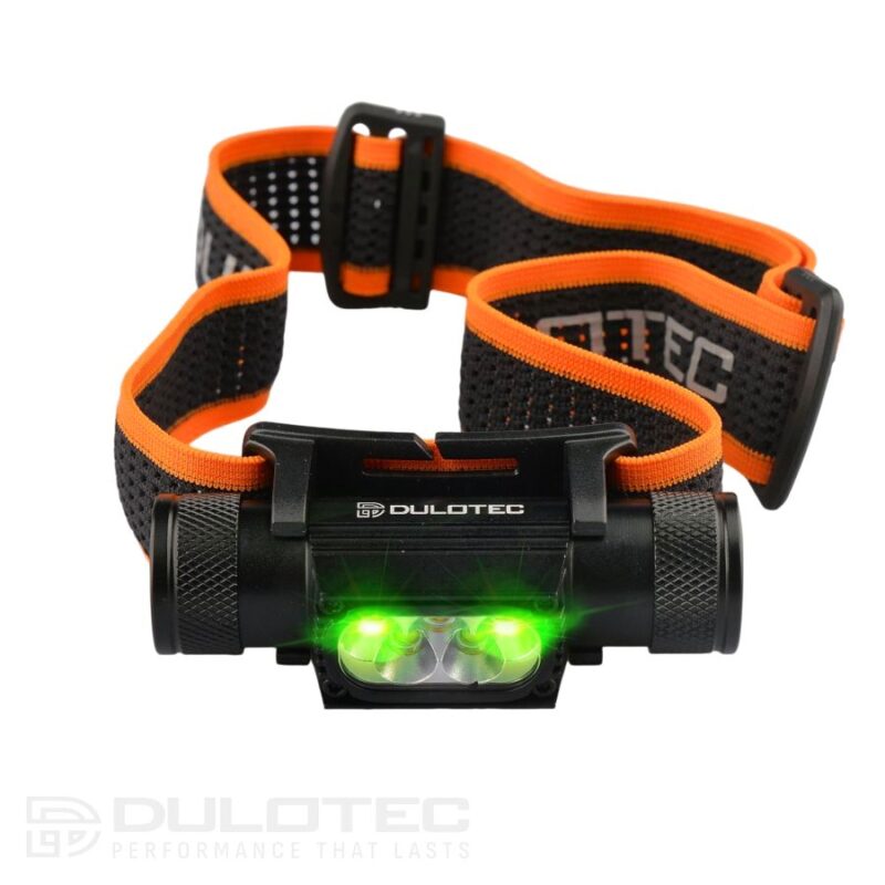 Galingas „Dulotec H5“ žibintas + 3400 mAh baterija, su balta ir žalia šviesa » Dulotec.LT