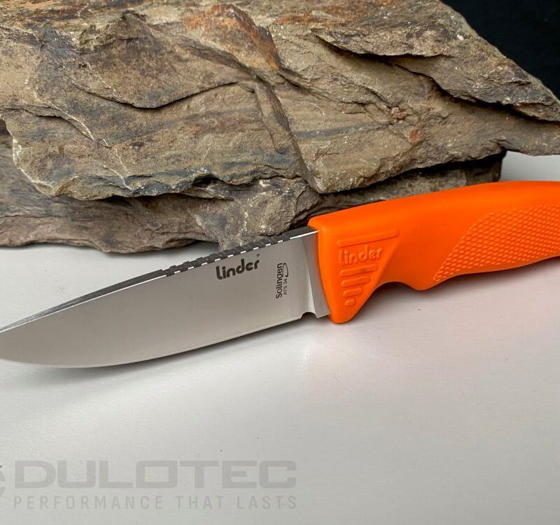 „Linder Super Edge 1“ peilis su fiksuotu ašmeniu – oranžinė rankena » Dulotec.LT